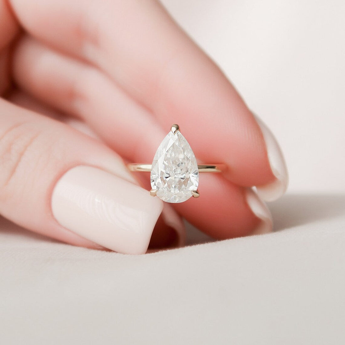 2.50CT Pear Moissanite Solitaire Engagement Ring With Hidden Halo Setting