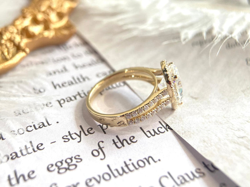 1.0 - 3.0 CT Pear CVD Diamond Halo Cathedral Setting Engagement Ring