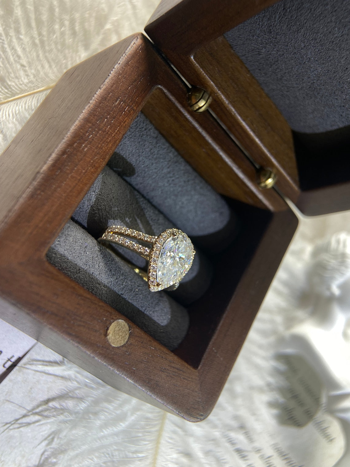 1.0 - 3.0 CT Pear CVD Diamond Halo Cathedral Setting Engagement Ring