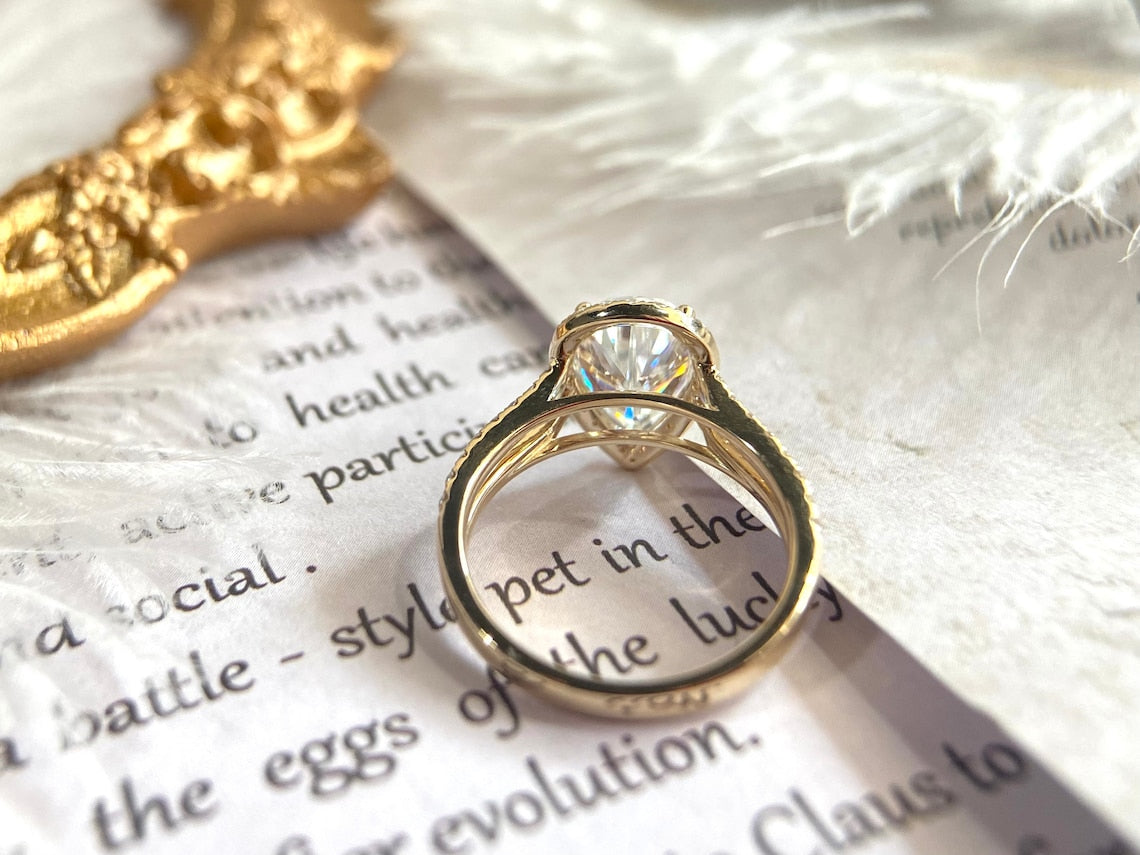 1.0 - 3.0 CT Pear CVD Diamond Halo Cathedral Setting Engagement Ring