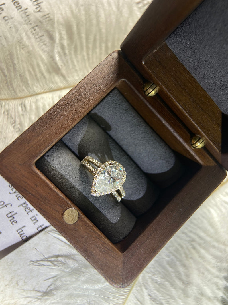 1.0 - 3.0 CT Pear CVD Diamond Halo Cathedral Setting Engagement Ring