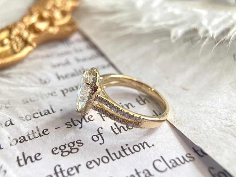 1.0 - 3.0 CT Pear CVD Diamond Halo Cathedral Setting Engagement Ring