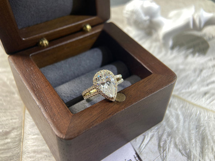 1.0 - 3.0 CT Pear CVD Diamond Halo Cathedral Setting Engagement Ring