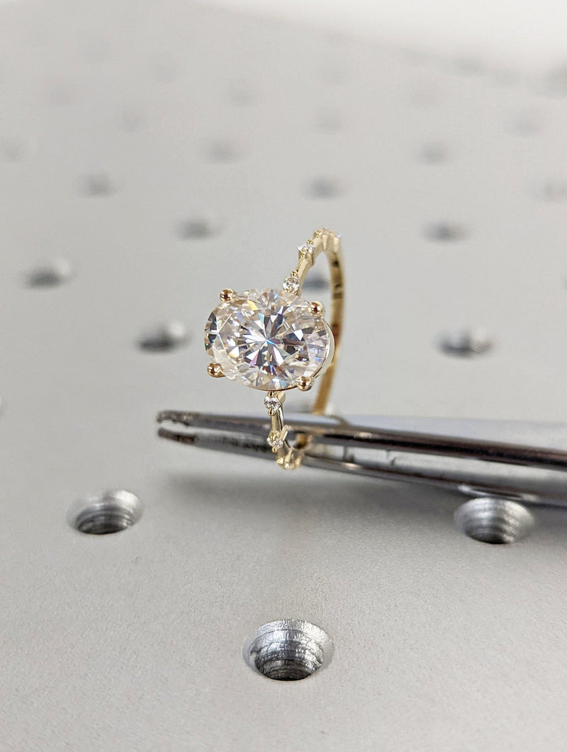 1.50-3.50 CT Oval CVD Diamond Dainty Engagement Ring