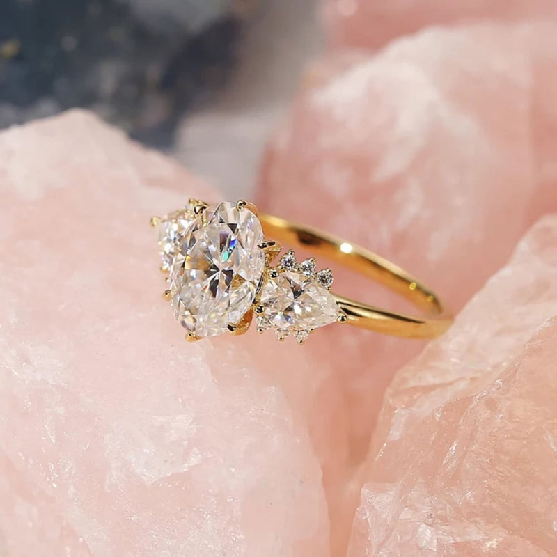 1.0 - 3.0 CT Oval CVD Diamond Cluster Setting Engagement Ring