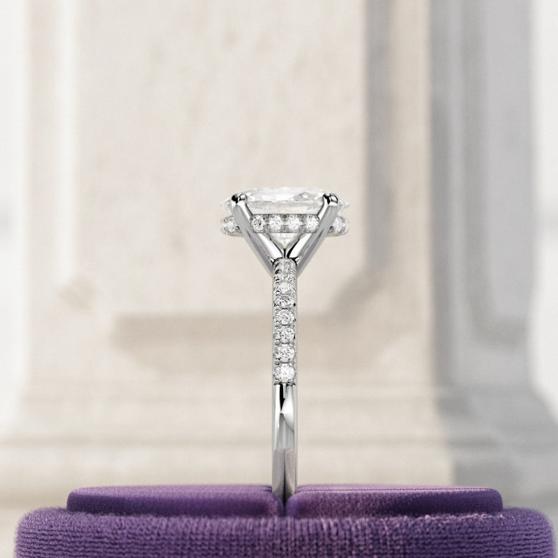 1.0-3.0 CT Oval CVD Diamond Pave Setting  Engagement Ring