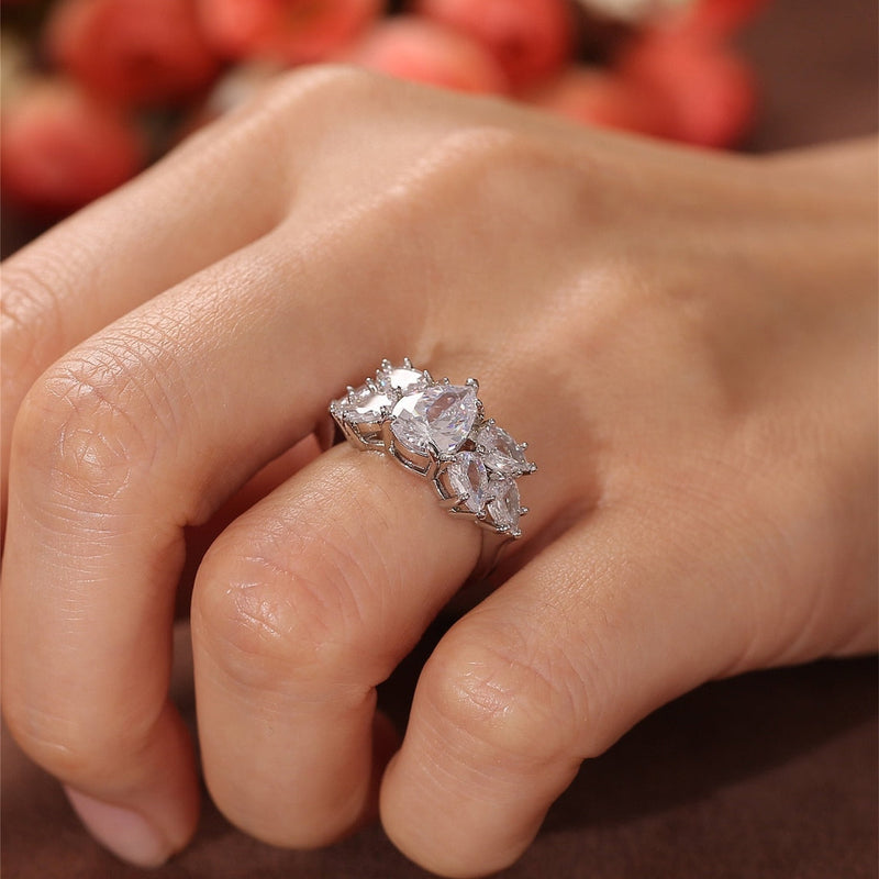 1.0 - 3.0 CT Pear CVD Diamond Cluster Engagement Ring