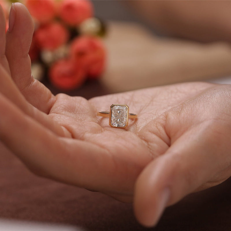 1.0-3.0 CT Radiant CVD Diamond Bezel Solitaire  Engagement Ring