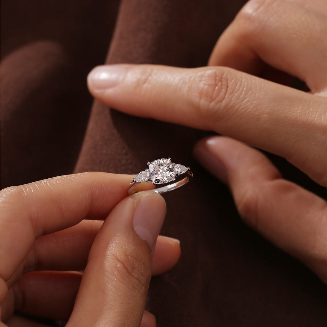 1.0 CT Cushion F/VS1 CVD Diamond Three Stone Style Engagement Ring