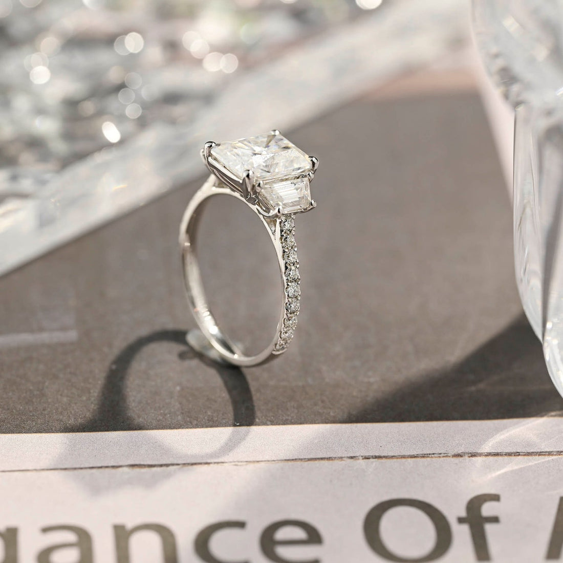 2.0-4.0 CT Radiant G/VS2 CVD Diamond Three Stone Style Engagement Ring