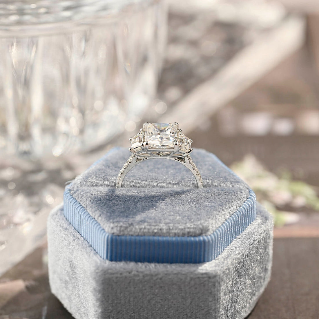 2.0-4.0 CT Radiant G/VS2 CVD Diamond Three Stone Style Engagement Ring