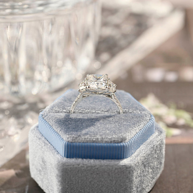 2.0-4.0 CT Radiant G/VS2 CVD Diamond Three Stone Style Engagement Ring