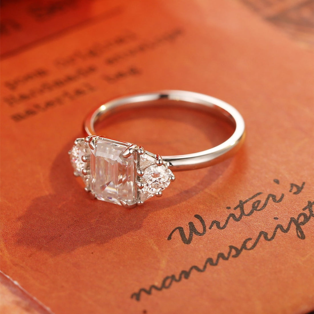 1.0-3.0 CT Emerald Cut  CVD Diamond Cluster solitaire Setting Engagement Ring