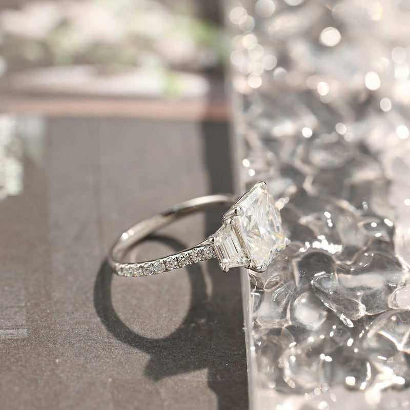 2.0-4.0 CT Radiant G/VS2 CVD Diamond Three Stone Style Engagement Ring