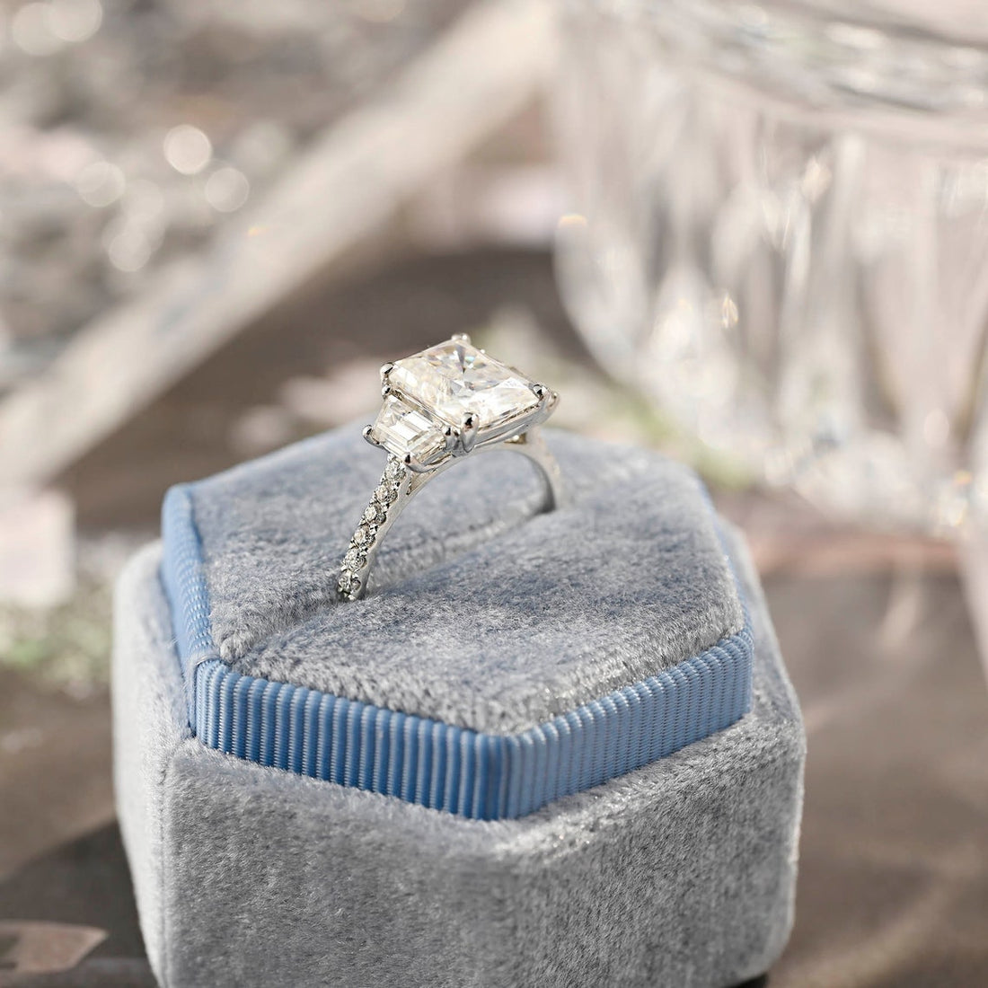 2.0-4.0 CT Radiant G/VS2 CVD Diamond Three Stone Style Engagement Ring