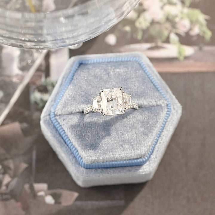 2.0-4.0 CT Radiant G/VS2 CVD Diamond Three Stone Style Engagement Ring