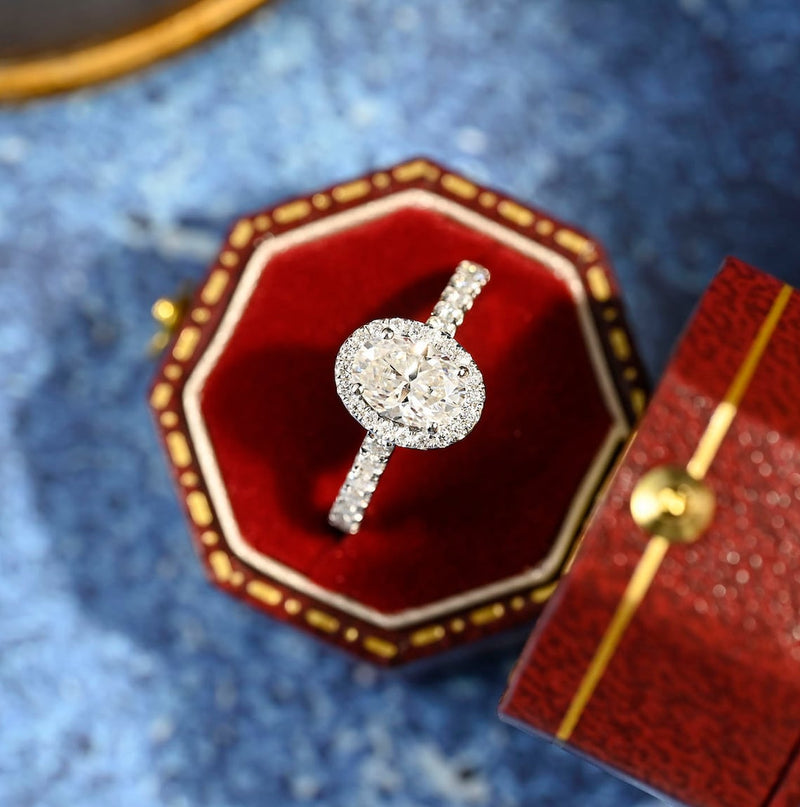 1.0 CT-3.0 CT Oval CVD Diamond Halo Pave Setting Engagement Ring