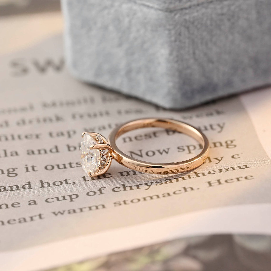 1.0-3.0 CT Oval  CVD Diamond Hidden Halo Engagement Ring