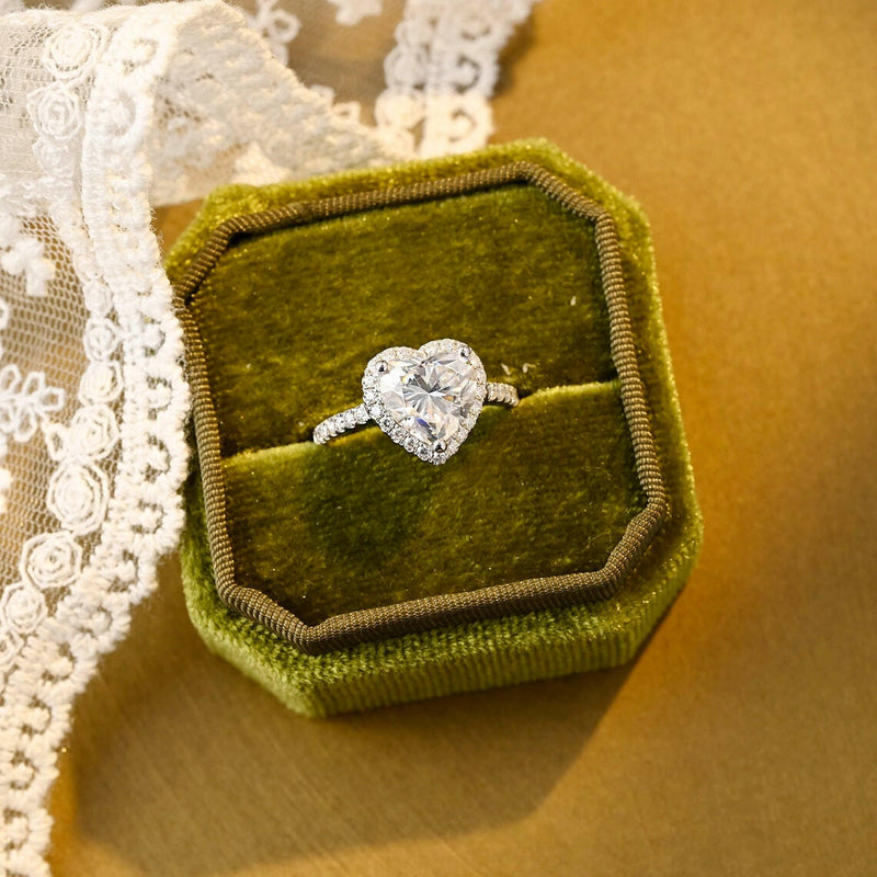 1.0 CT Heart Moissanite Diamond Halo Pave Engagement Ring