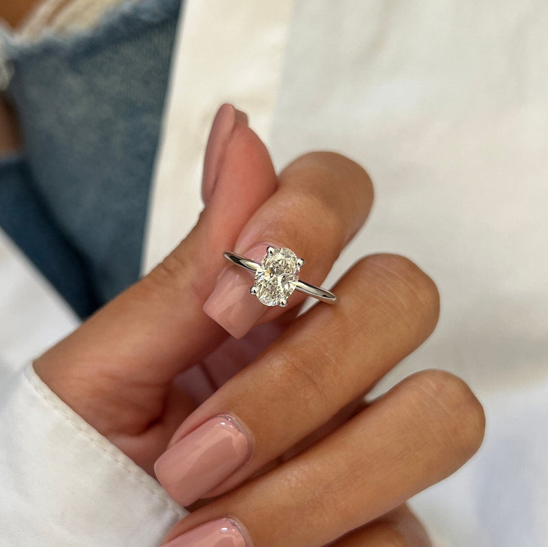 1.0 -3.0 CT Oval CVD Diamond Solitaire Engagement Ring