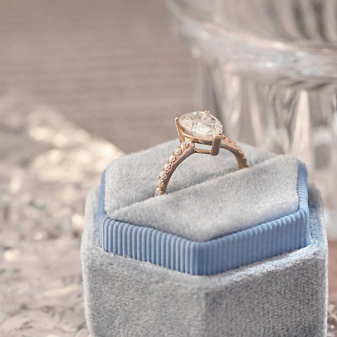 1.0 - 3.0 CT Pear CVD Diamond Pave Setting Engagement Ring
