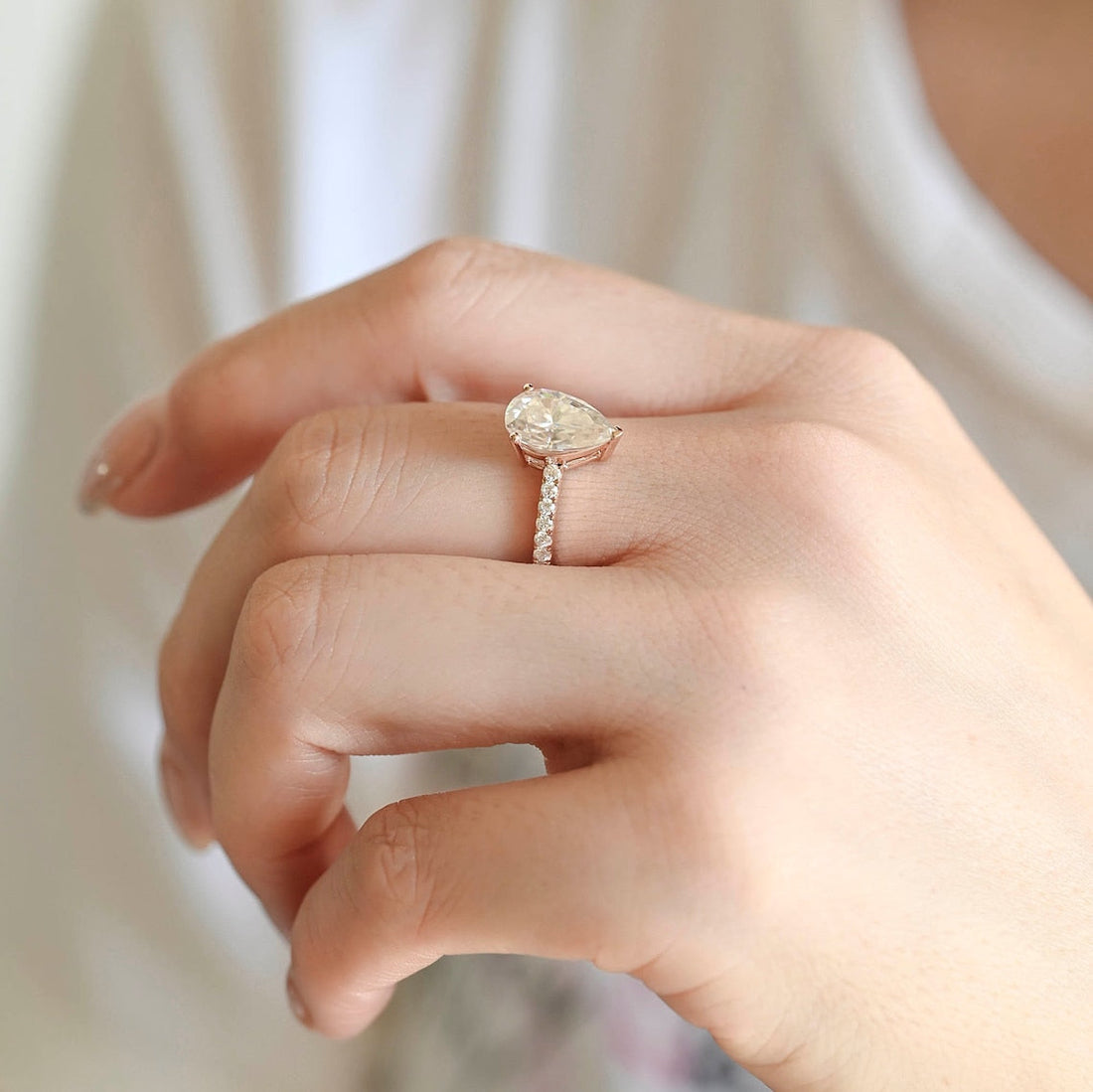 1.0 - 3.0 CT Pear CVD Diamond Pave Setting Engagement Ring