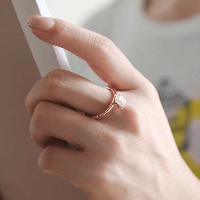 1.0-3.0 CT Emerald CVD Diamond Bezel Solitaire setting Engagement Ring