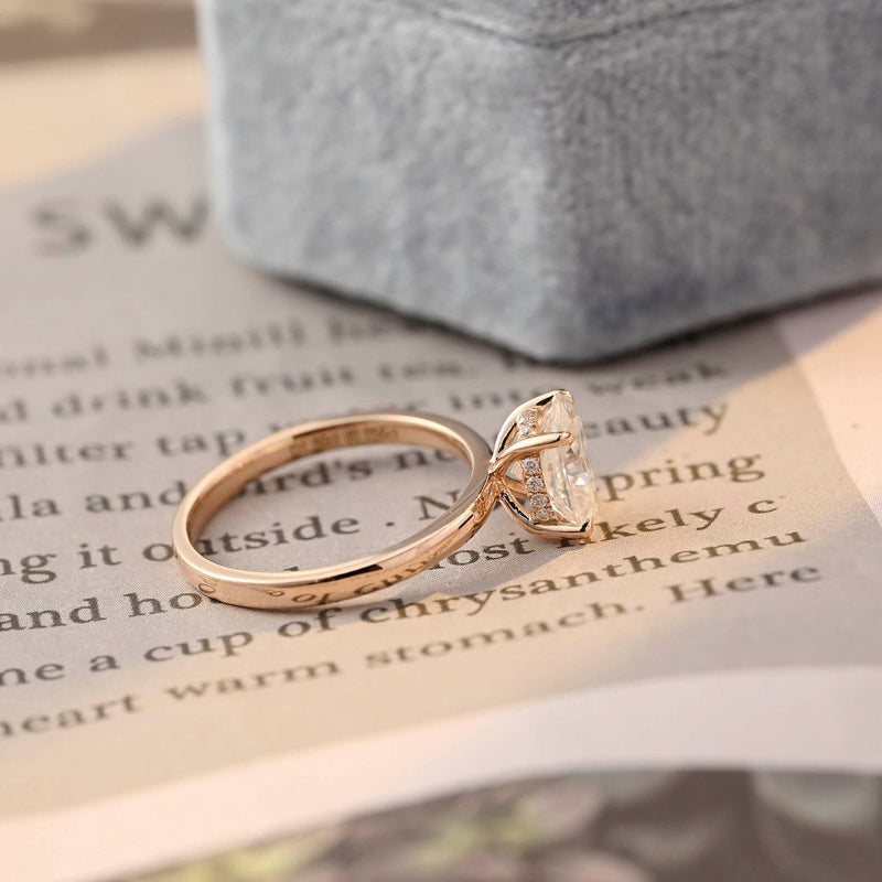 1.0-3.0 CT Oval  CVD Diamond Hidden Halo Engagement Ring