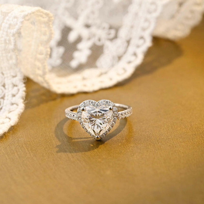 1.0 CT Heart Moissanite Diamond Halo Pave Engagement Ring