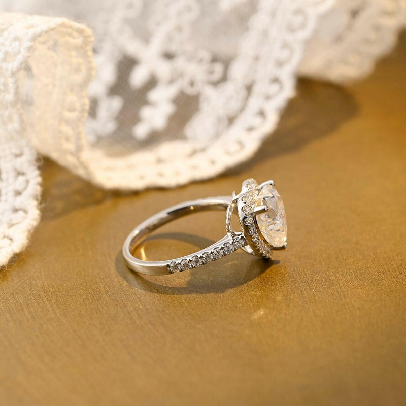 1.0 CT Heart Moissanite Diamond Halo Pave Engagement Ring
