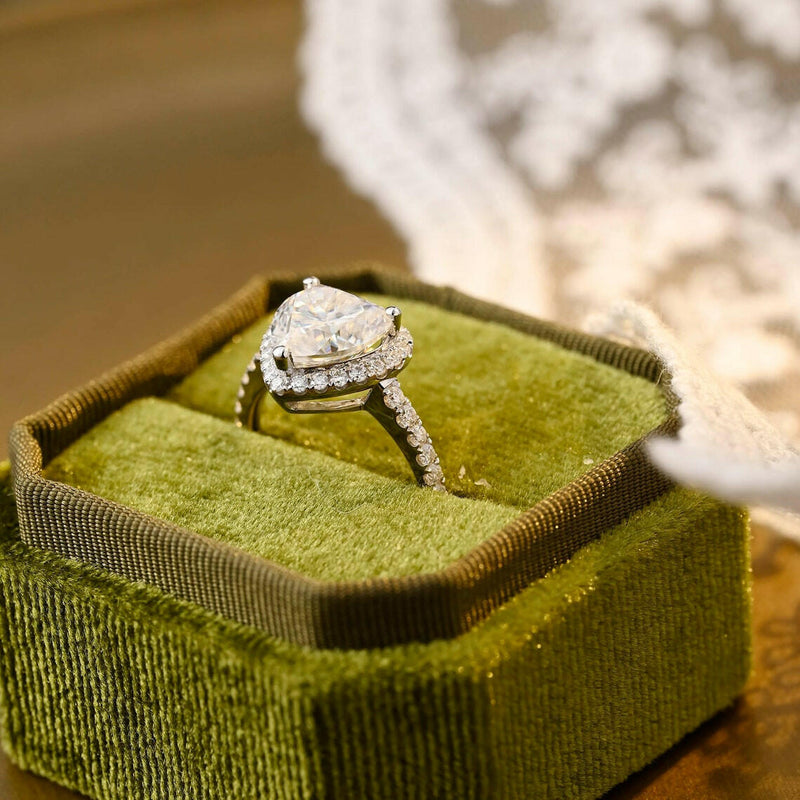 1.0 CT Heart Moissanite Diamond Halo Pave Engagement Ring