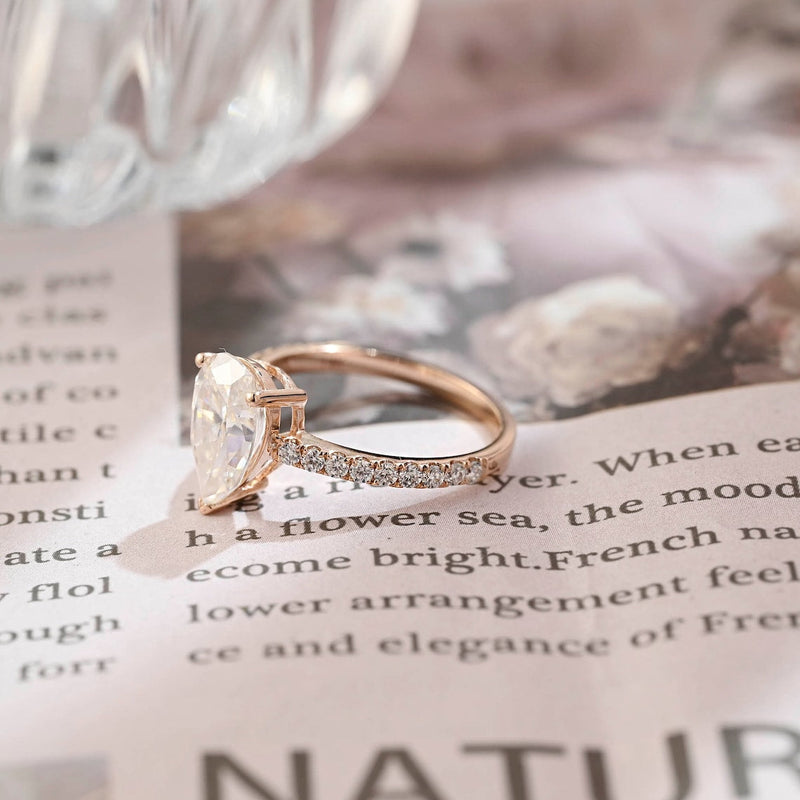 1.0 - 3.0 CT Pear CVD Diamond Pave Setting Engagement Ring