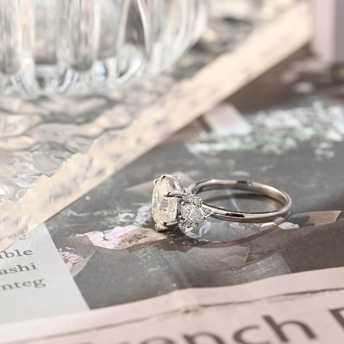 1.0 - 3.0 CT Oval CVD Diamond Cluster Setting Engagement Ring