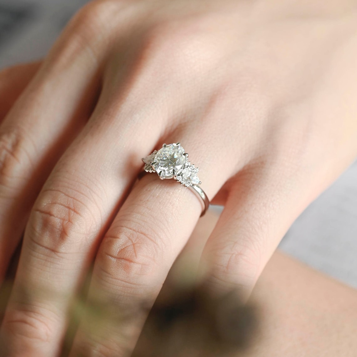 1.0 - 3.0 CT Oval CVD Diamond Cluster Setting Engagement Ring