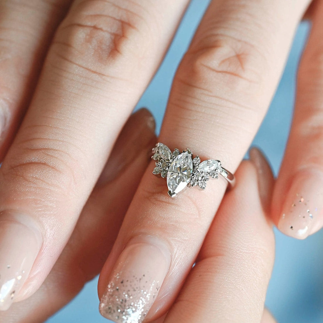 1.0 - 3.0 CT Marquise CVD Diamond Cluster Engagement Ring