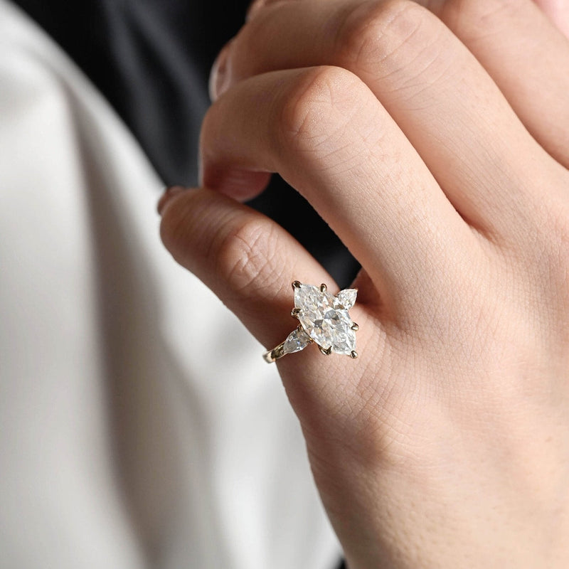 1.0 - 3.0 CT Marquise CVD Diamond Three Stone Style Engagement Ring