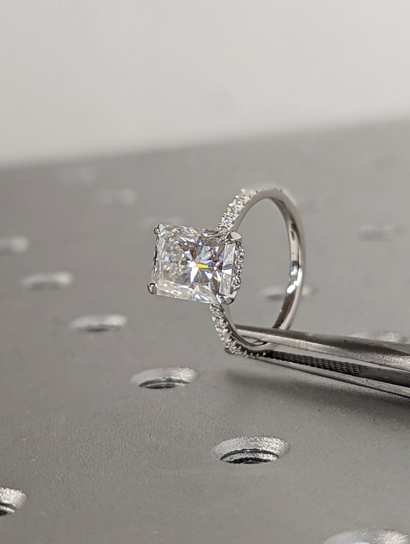 1.50-3.50 CT Radiant  CVD Diamond Pave Setting Engagement Ring