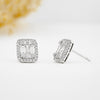 1.30 TCW Round & Baguette Moissanite Diamond Halo Stud Earrings