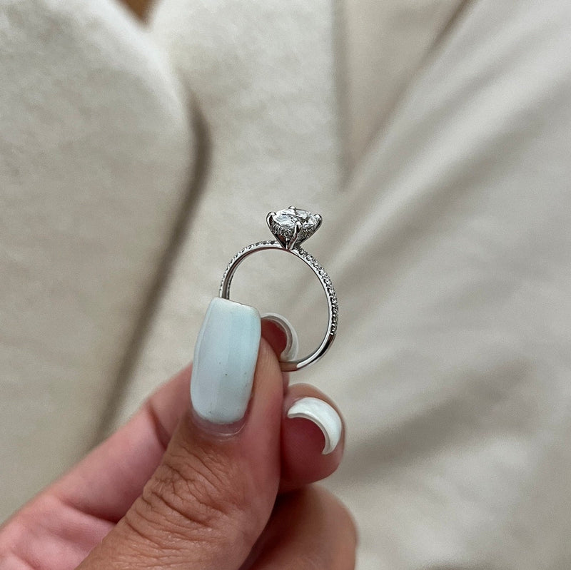 1.0-3.0 CT Oval CVD Diamond Pave Setting  Engagement Ring