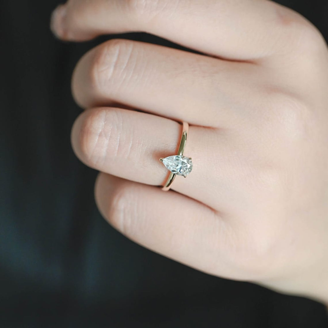 0.8-3.0 CT Pear Cut CVD Diamond Solitaire Engagement Ring