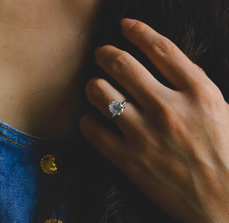 1.0-3.0 CT Oval  CVD Diamond Hidden Halo Engagement Ring