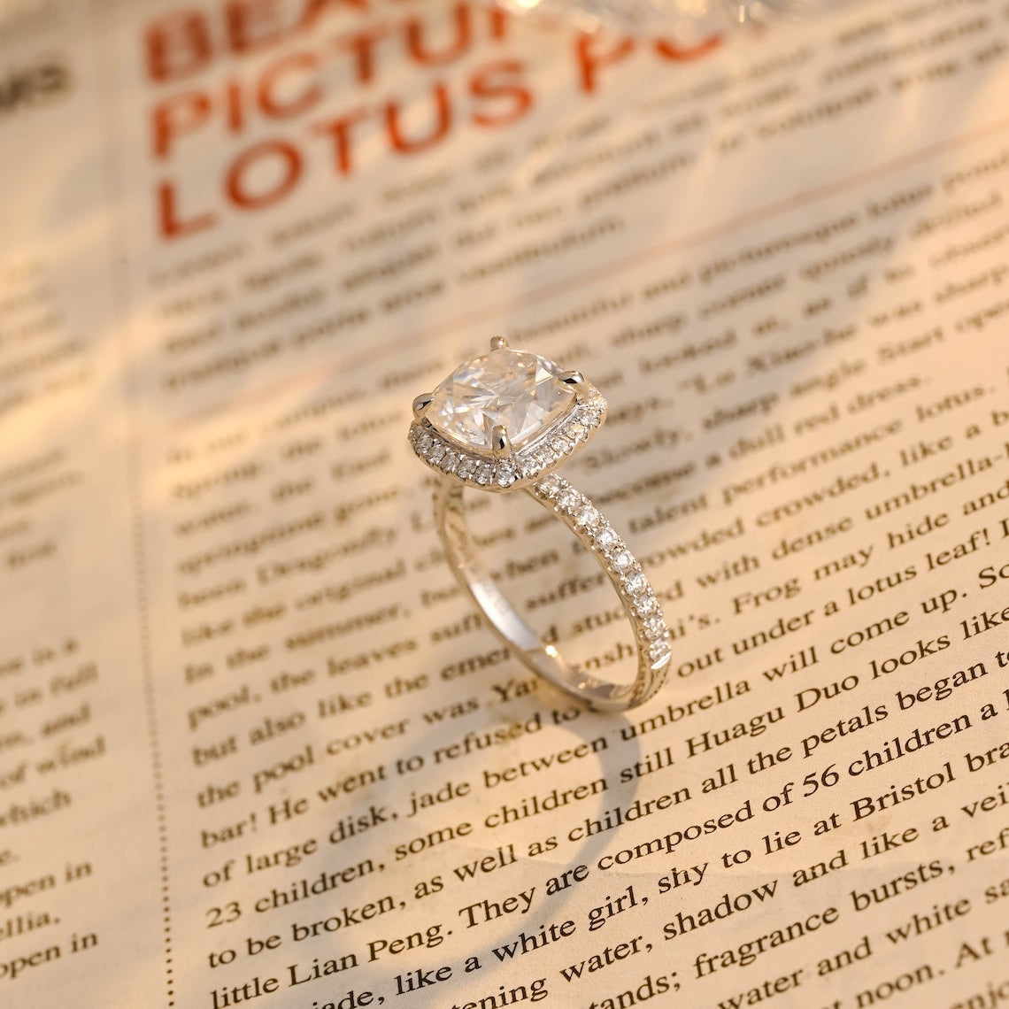 1.50 - 3.50 CT Cushion CVD Diamond Halo Pave setting Engagement Ring