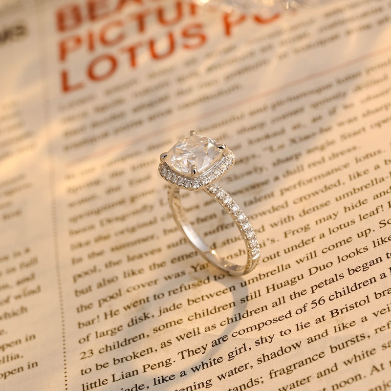 1.50 - 3.50 CT Cushion CVD Diamond Halo Pave setting Engagement Ring