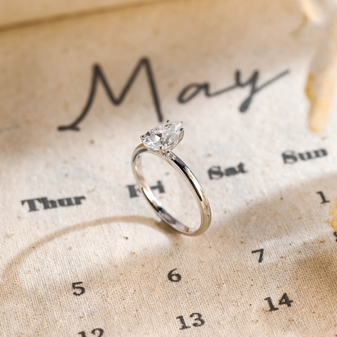 1.0 - 3.0 CT Pear CVD Diamond Solitaire Engagement Ring