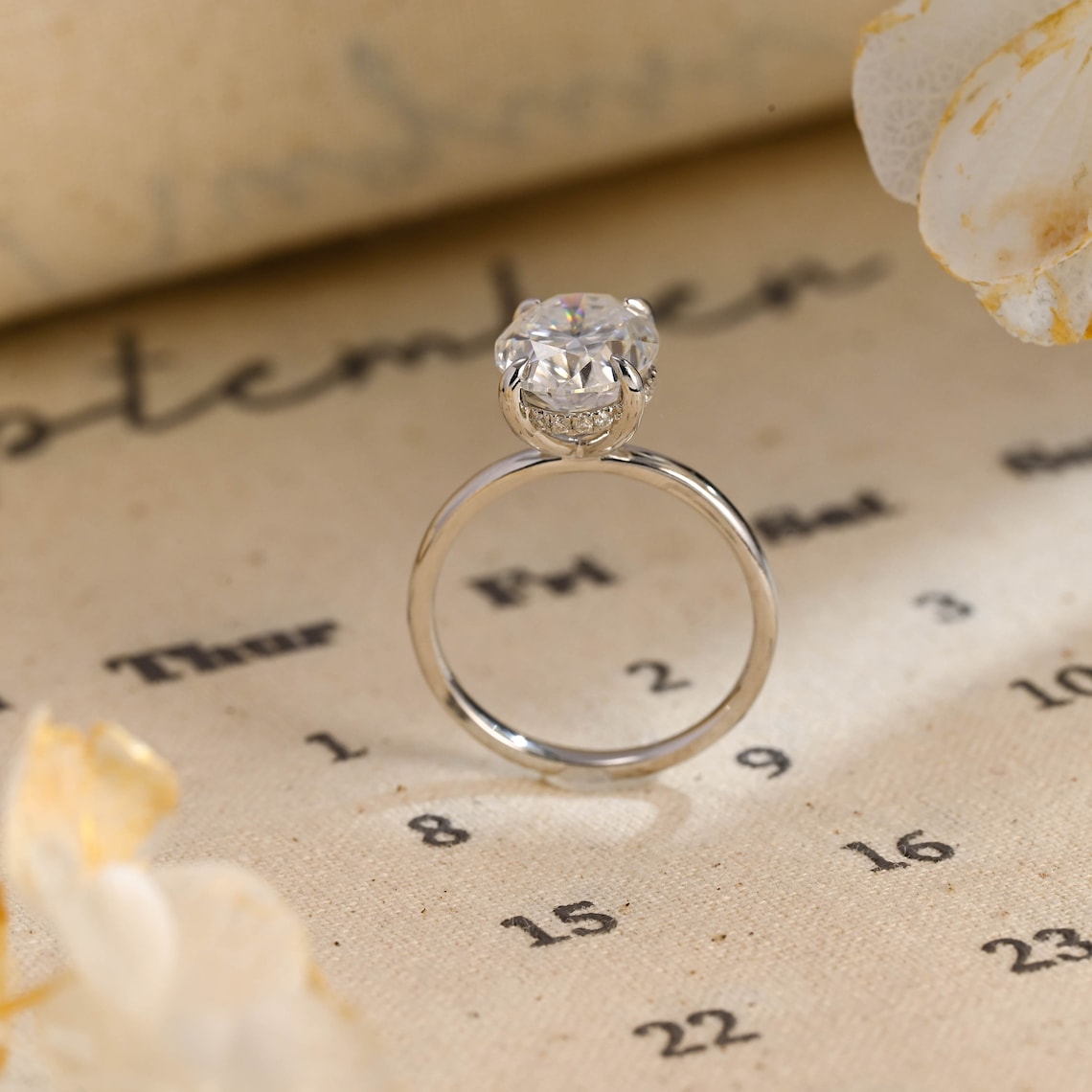 1.0-3.0 CT Oval  CVD Diamond Hidden Halo Engagement Ring