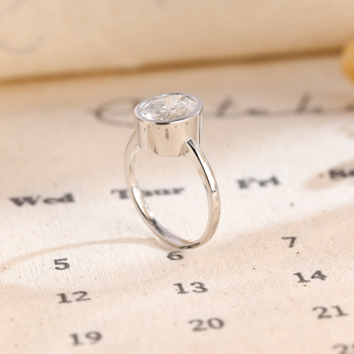 1.0-3.0 CT Oval CVD Diamond Bezel Solitaire Engagement Ring