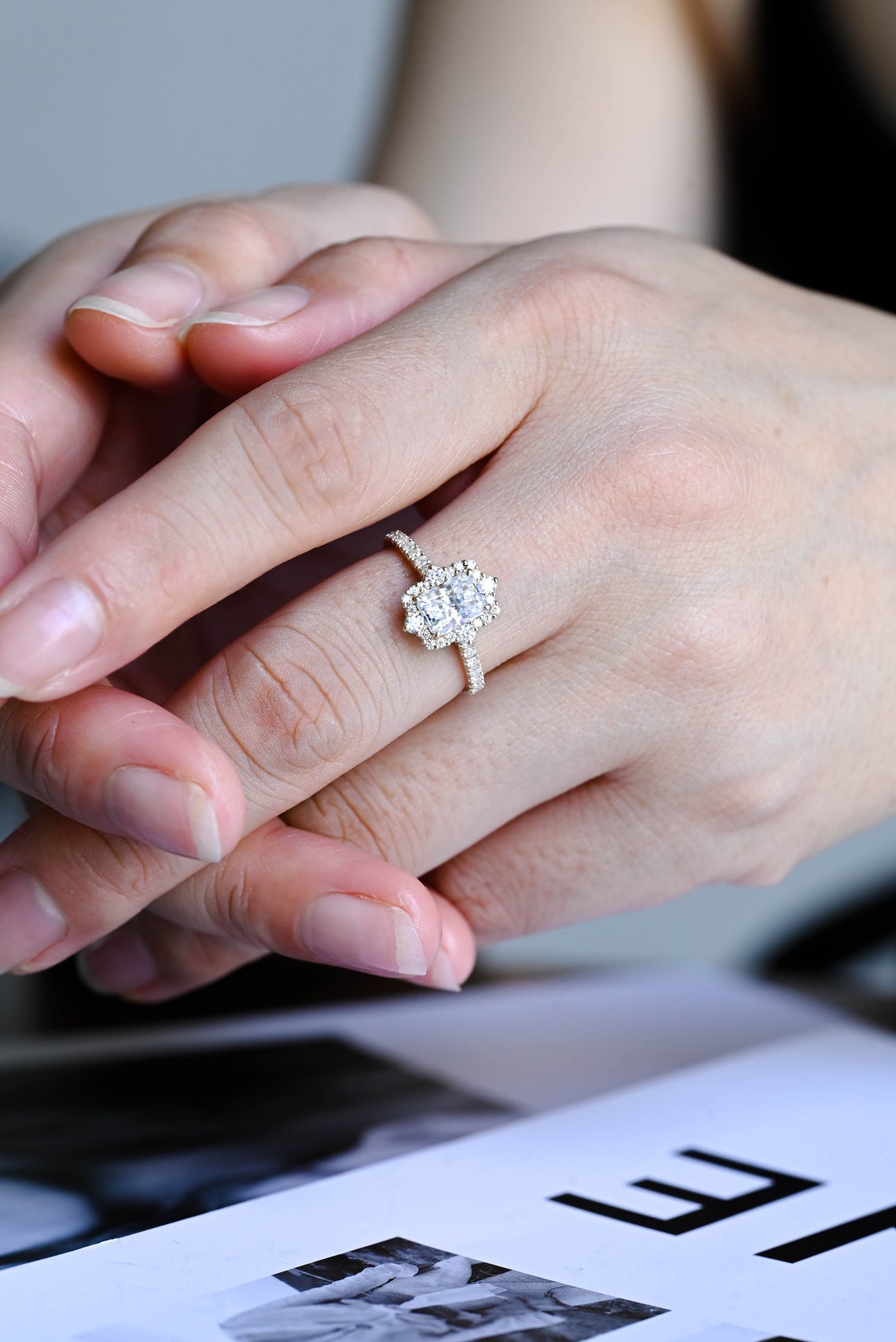 1.0 CT-3.0 CT Radiant CVD Diamond Halo Pave Setting Engagement Ring