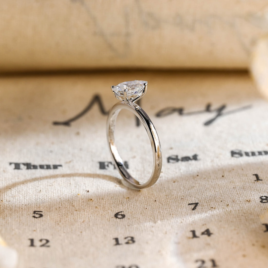 1.0 - 3.0 CT Pear CVD Diamond Solitaire Engagement Ring
