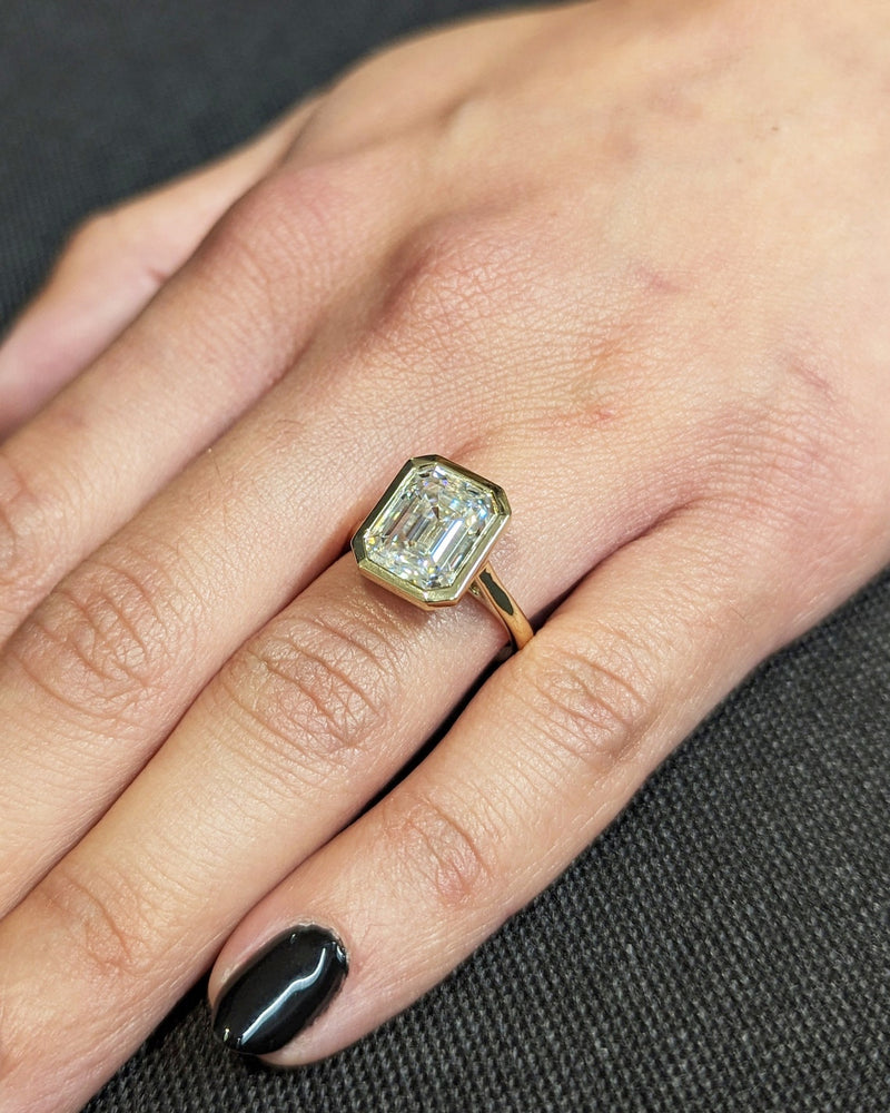 1.0 - 3.0 CT Emerald CVD Diamond Bezel Solitaire Engagement Ring