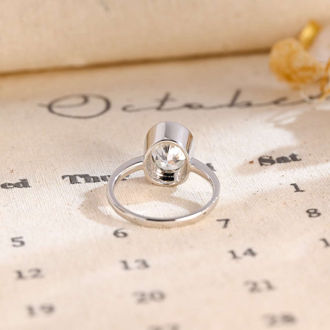 1.0-3.0 CT Oval CVD Diamond Bezel Solitaire Engagement Ring